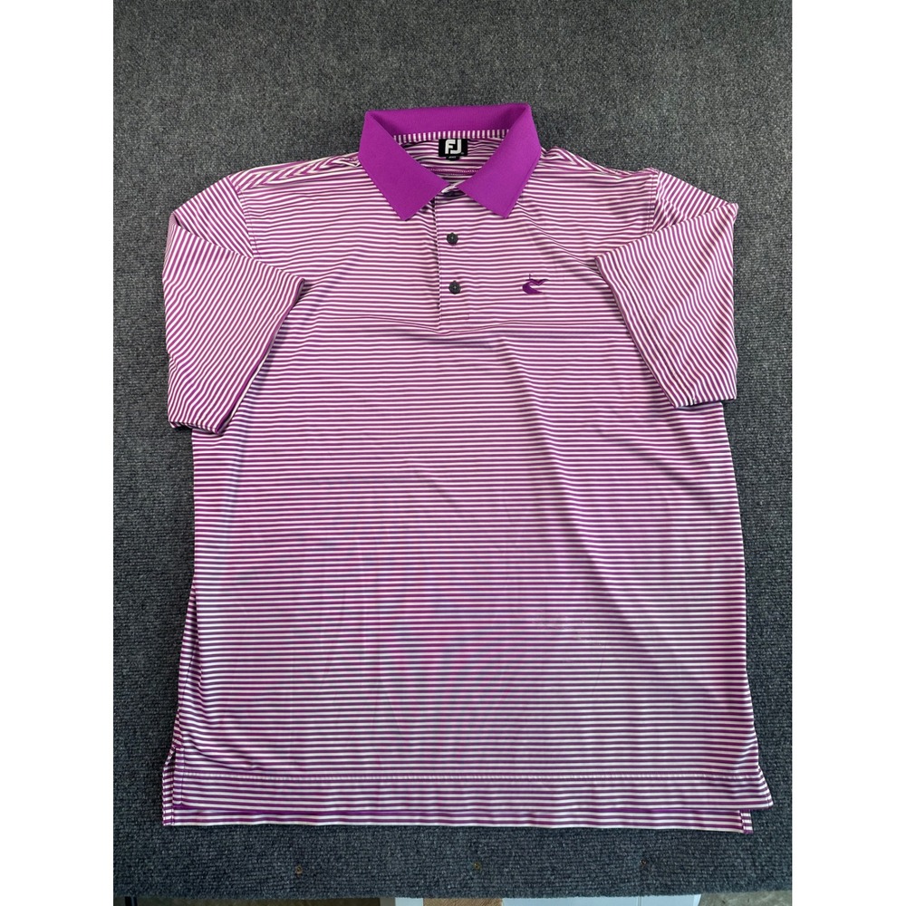 FootJoy Mens XL Purple White Striped Cave Valley Golf Polo Shirt Short Sleeve FJ